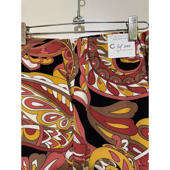 C BY ONE RETRO MOD ORANGE PAISLEY PULL ON BOOTCUT PANT  size M NWT - Picture 2 of 3